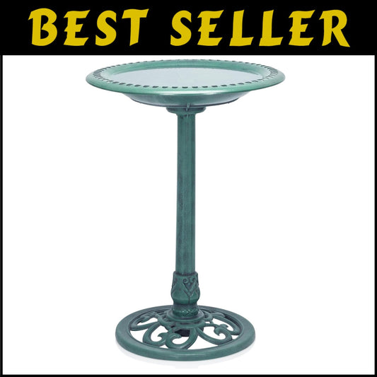 Elegant 28" Tall Outdoor Bird Bath with Scrollwork for Yard and Garden Décor
