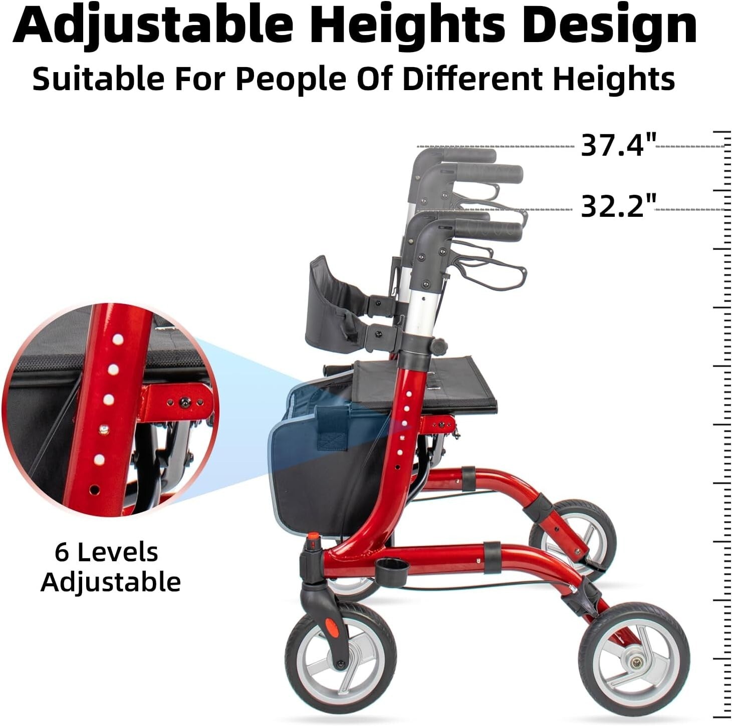 Lightweight Rollator Walker for Seniors - Folding Aluminum Frame with Cup Holder
