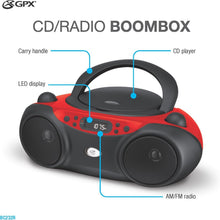 Load image into Gallery viewer, Lightweight Top-Loading CD Player with AM/FM Radio &amp; Batteries - Red/Black