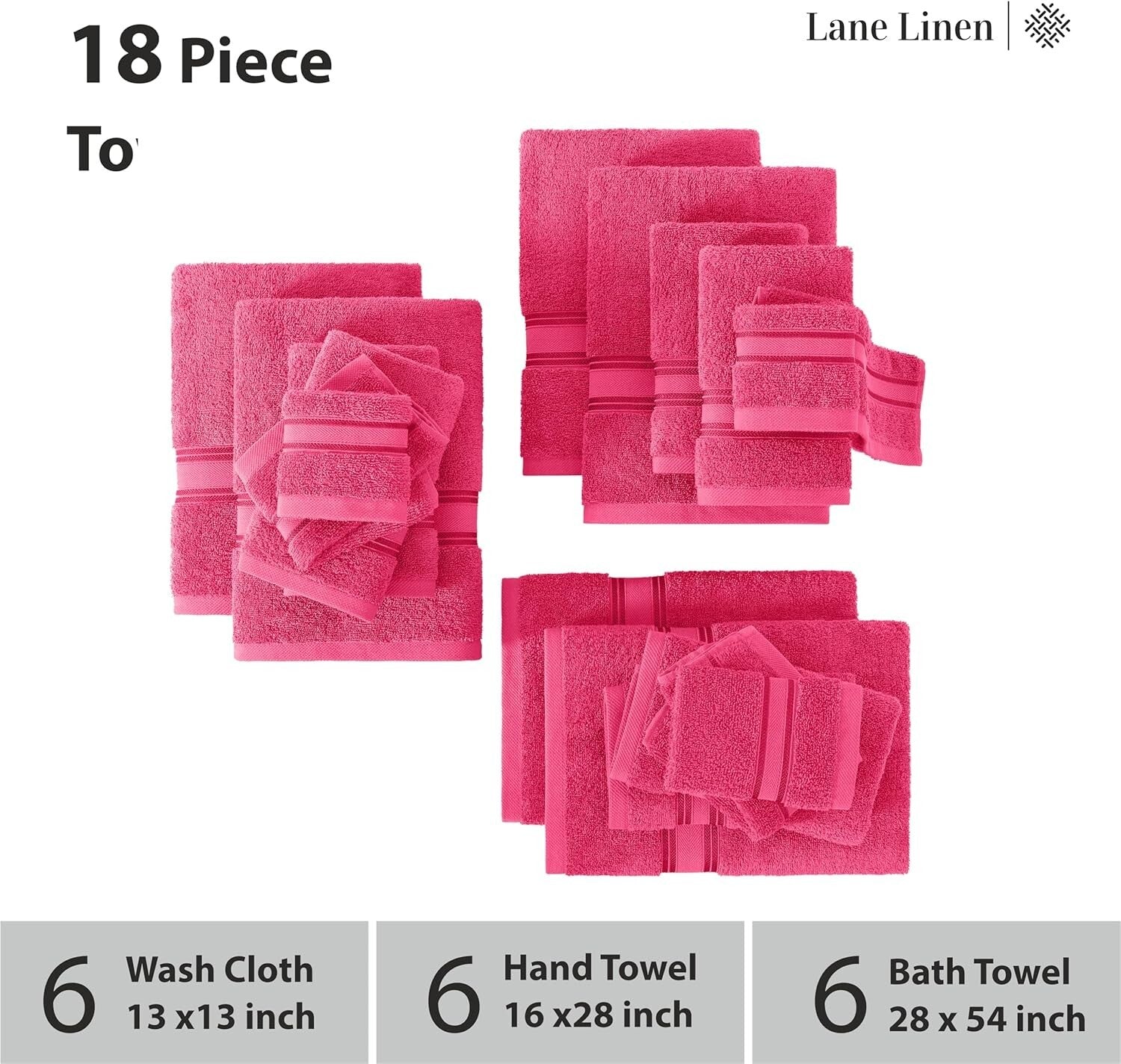 Elegant 18-Piece Fuchsia Towel Collection - Machine Washable, Oeko-Tex Certified
