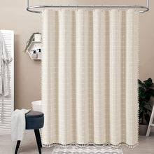 Load image into Gallery viewer, 72x84 Inch Water-Repellent Linen Blend Shower Curtain with Boho Tassels - Cream
