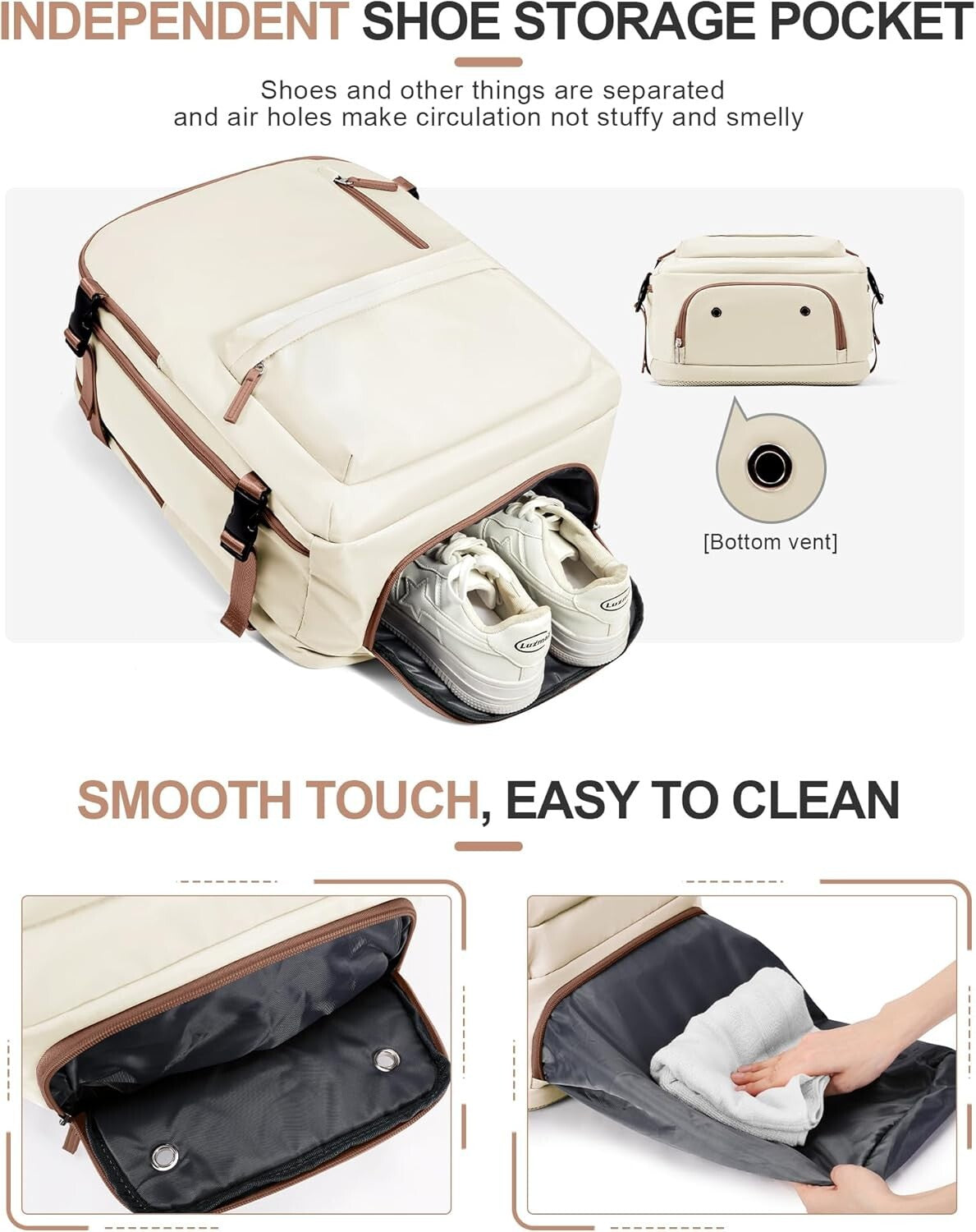 Multi-Functional 40L Backpack for Travel - Laptop Holder & Shoe Compartment
