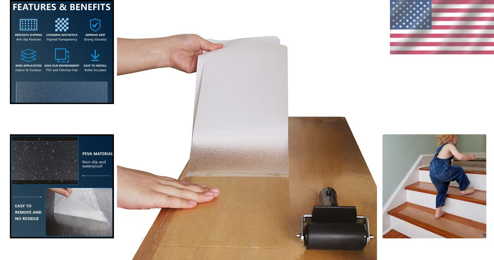 6'' x 24'' Waterproof Non-Slip Strips - Eco-Friendly Safety for Floors & Pools