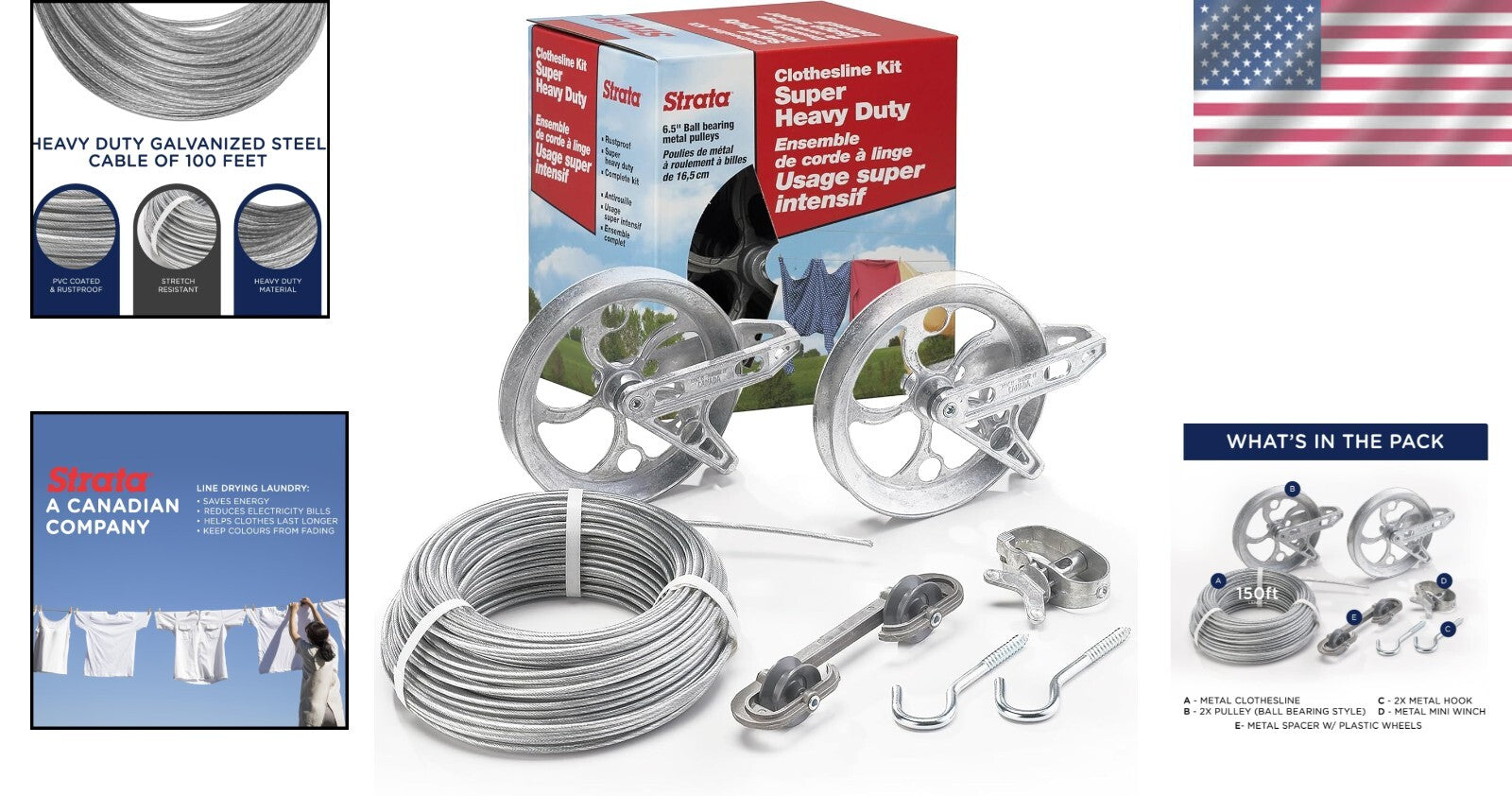 Multifunctional Heavy-Duty Clothesline Kit - 150ft Galvanized Wire & Accessories