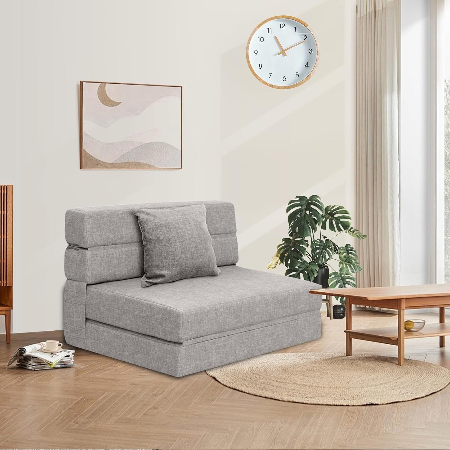 Ergonomic Space-Saving Twin Sleeper Sofa Bed in Light Gray - Perfect for Guests