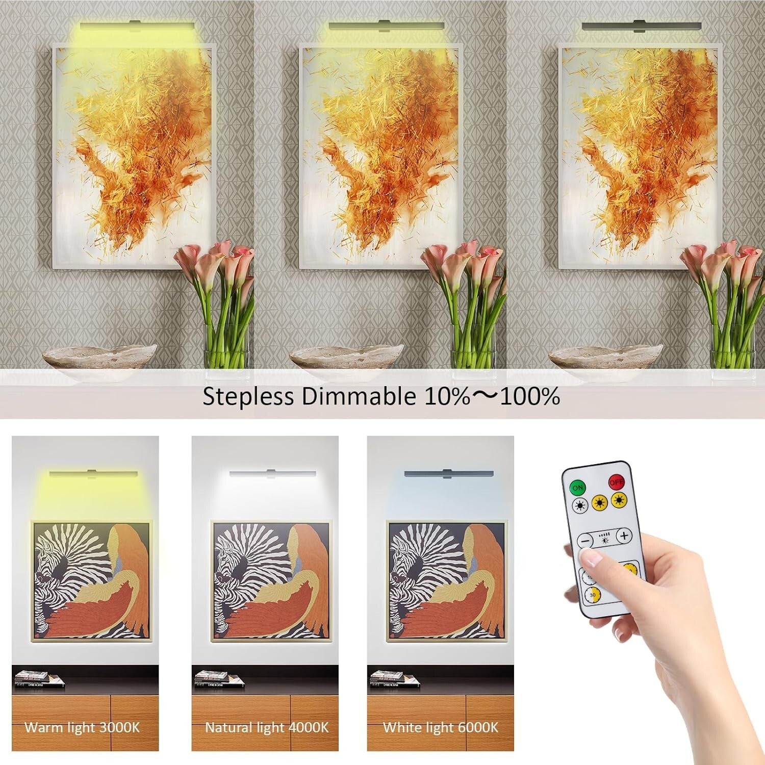 Rechargeable Battery-Operated LED Picture Light with Timer - 3 Colors, 2-Pack