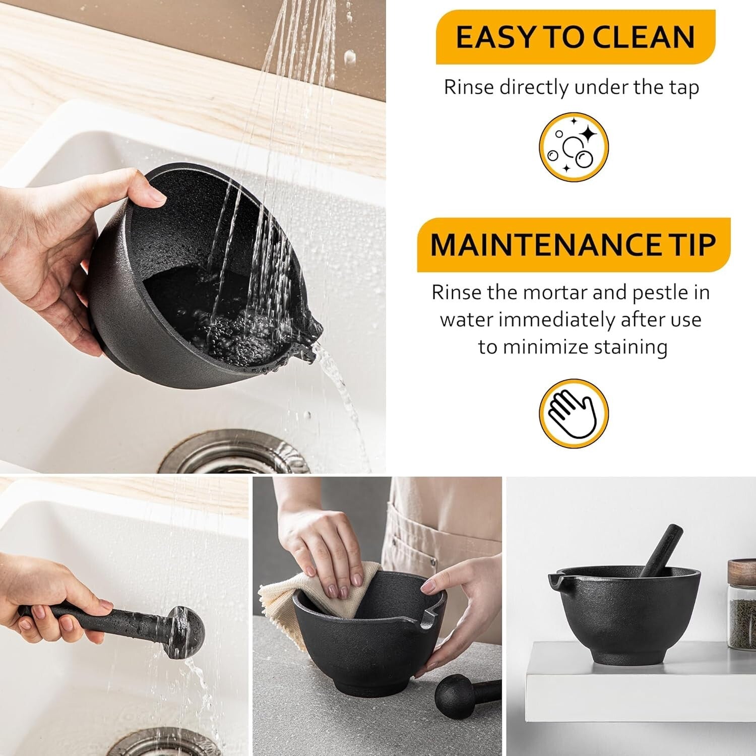 6.5 Inch Pestle and 3 Cup Mortar - Effortless Spice Grinding for Gourmet Recipes