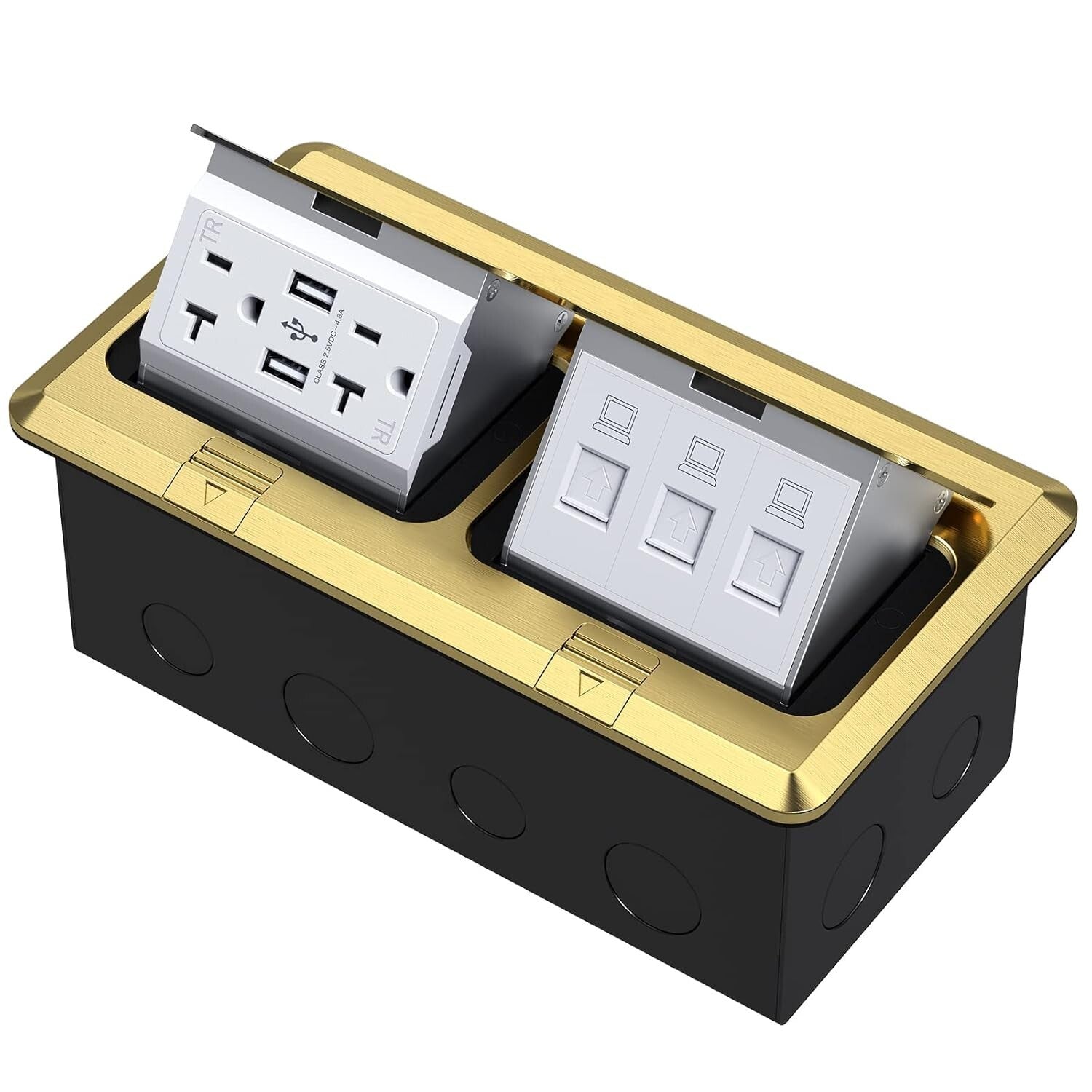 Modern Dual Pop-Up Electrical Outlet with Waterproof Design & USB Ports in Brass