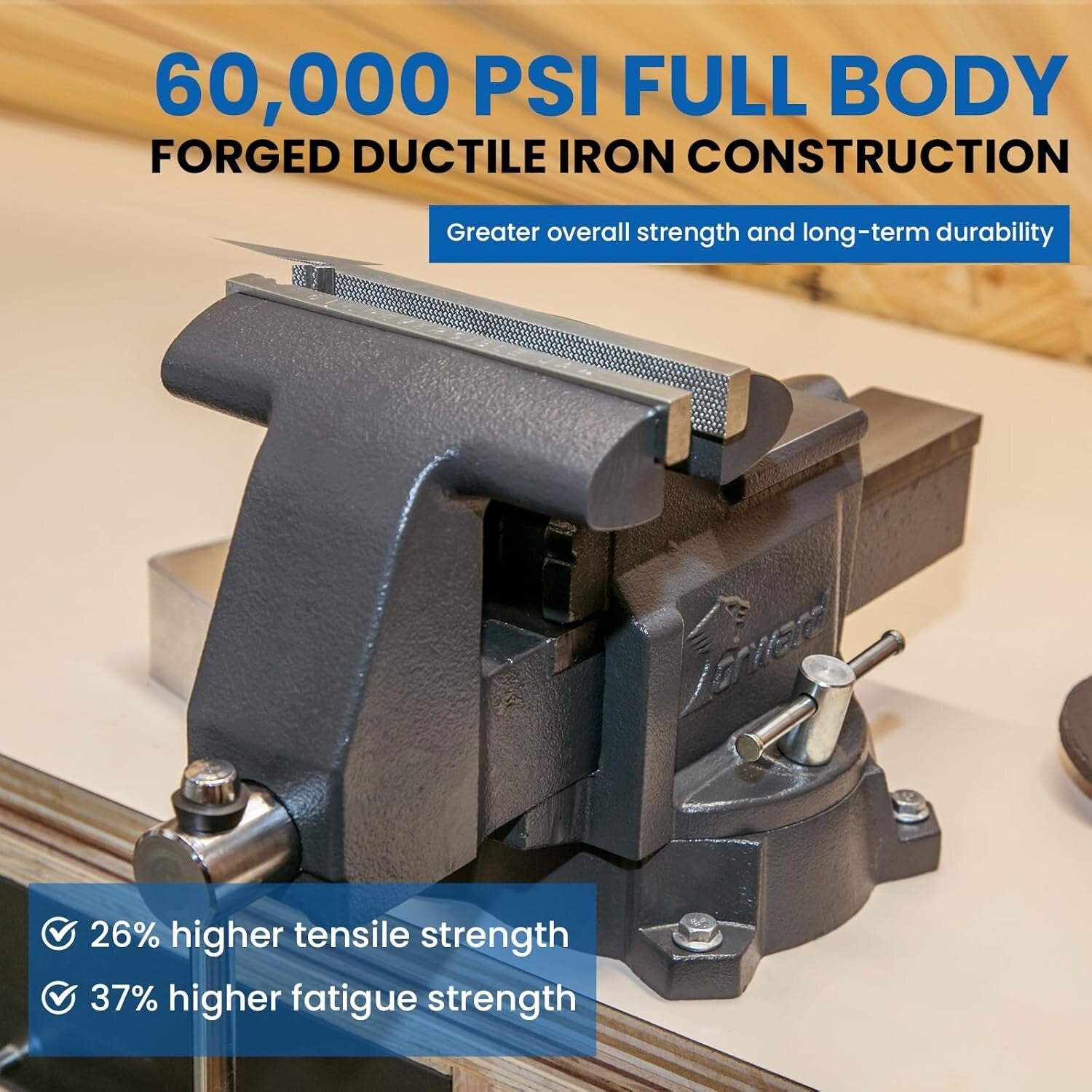 Sturdy 6.5 Inch Ductile Iron Bench Vise - 210° Swivel Base for Precision Work