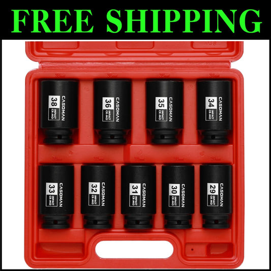 Corrosion-Resistant 9-Piece Deep Socket Set with 1/2-Inch Drive - Axle Nut Tools