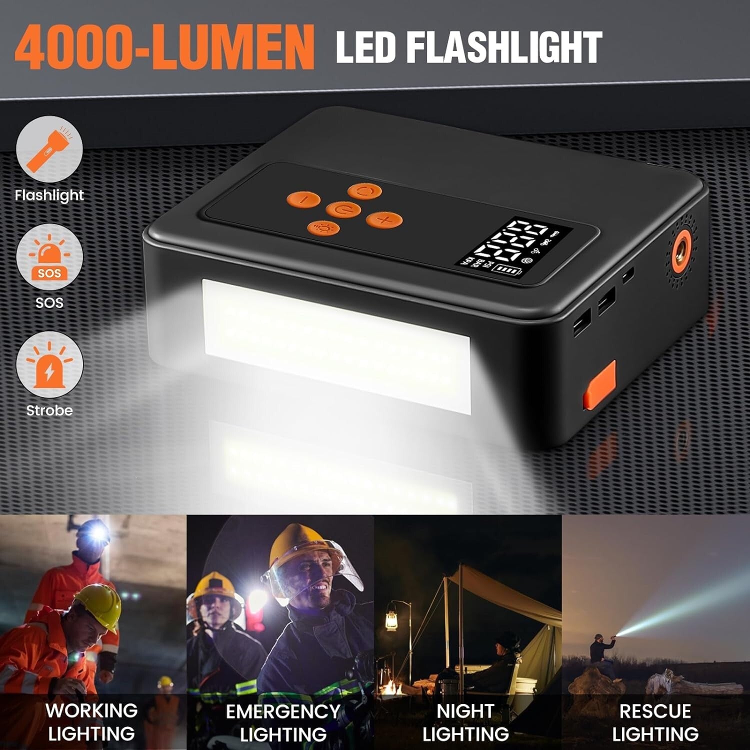 All-in-One Jump Starter & Tire Inflator - 8000A with 32000mAh & Bright LED Light