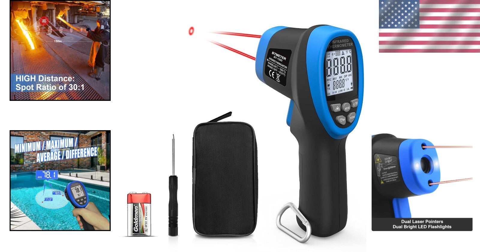 Advanced Non-Contact IR Thermometer Gun -58℉ to 2732℉ with Alarm & Auto Shut-Off