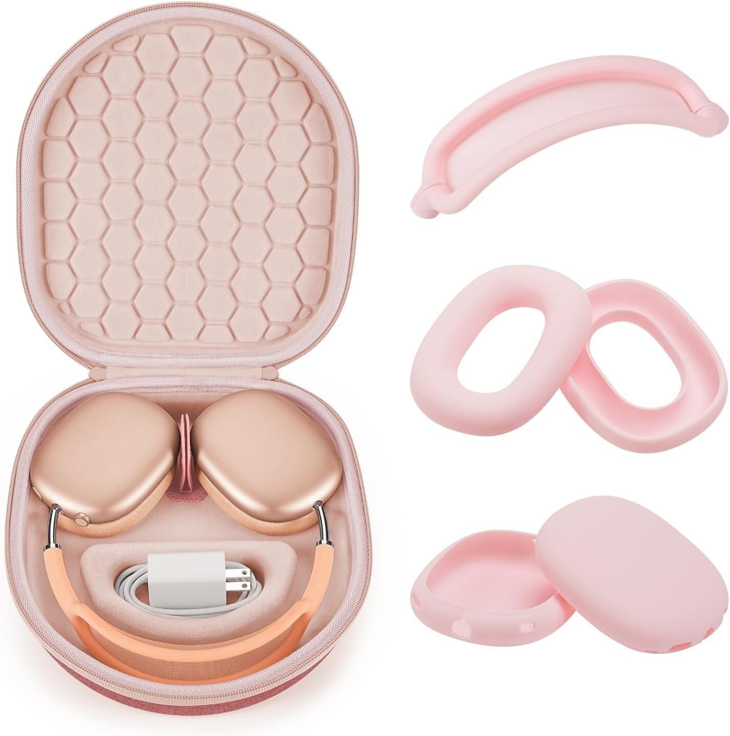 Elegant Coral Red AirPods Max Protection Case with Velvety Lining and Handle