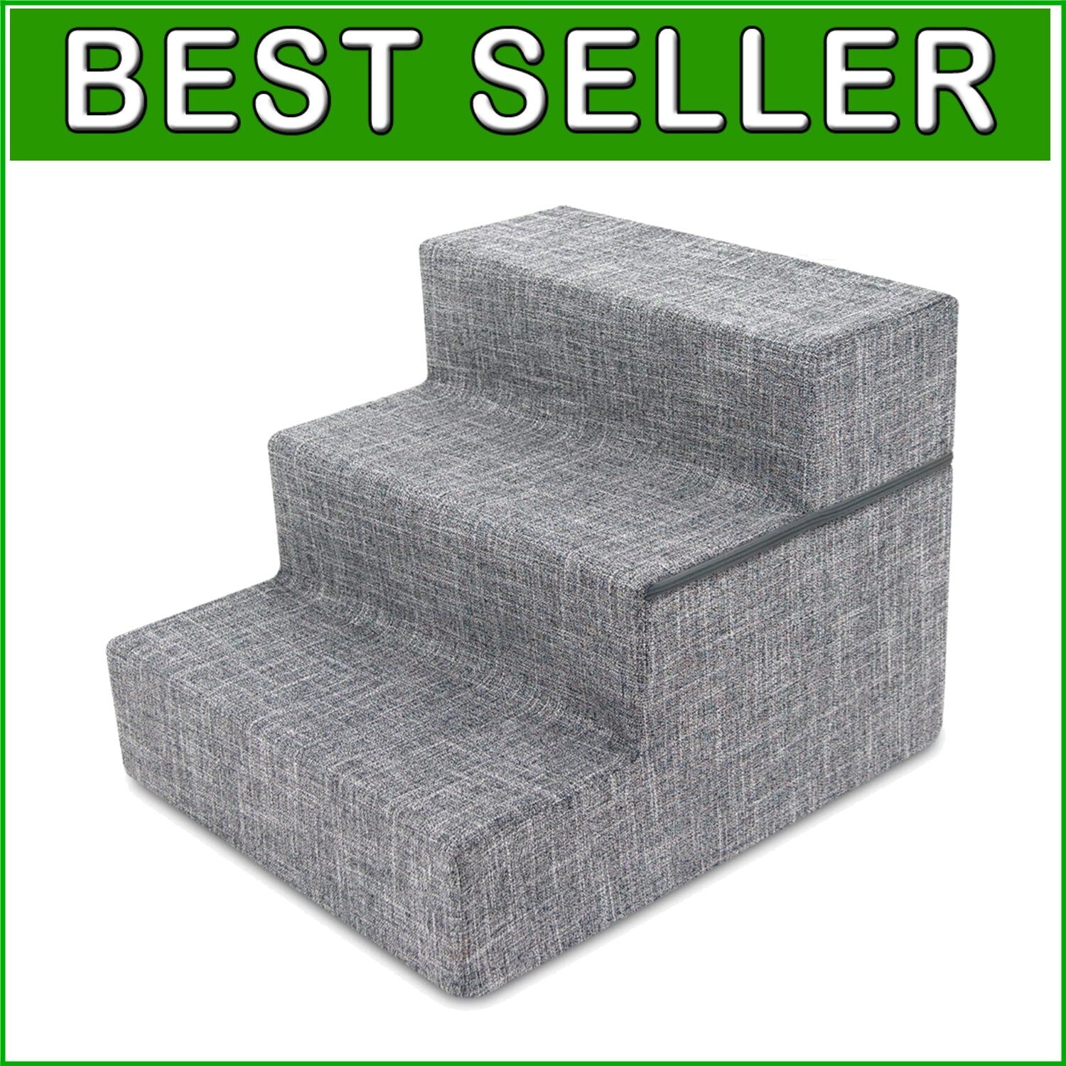Elegant Non-Slip 3-Step Foam Pet Ladder for Small Dogs and Cats - Gray Linen