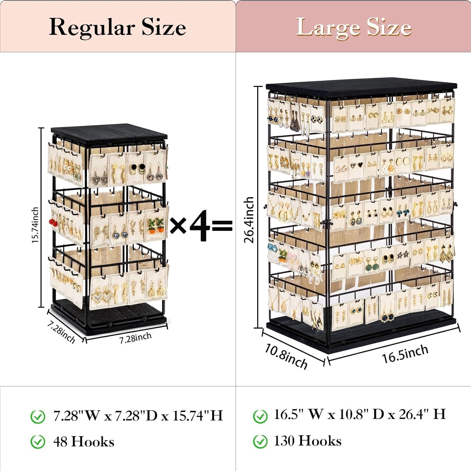 Rustic Earring Display Stand with 130 Hooks - Large Jewelry Organizer Tower