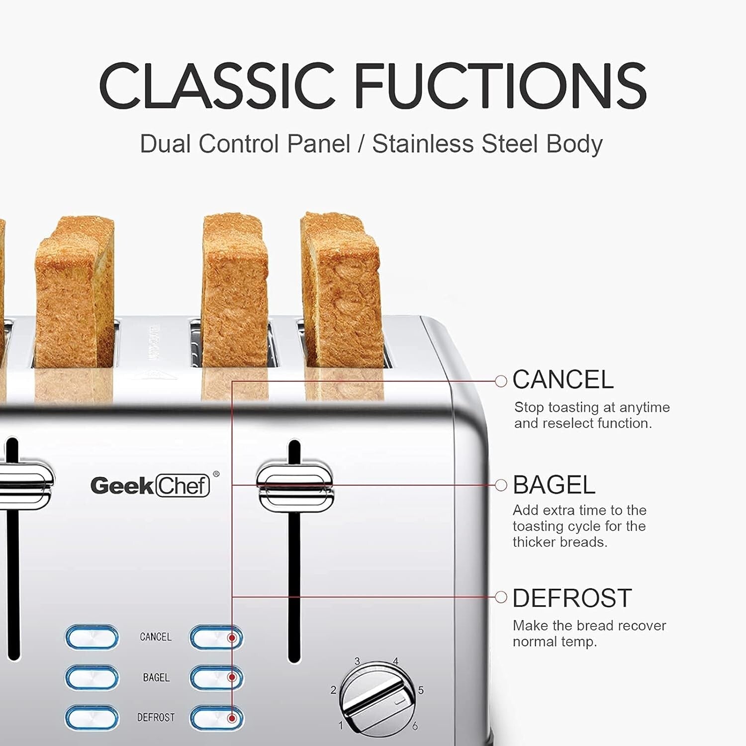 Automatic 4-Slice Stainless Steel Toaster with Removable Tray & Bagel Function