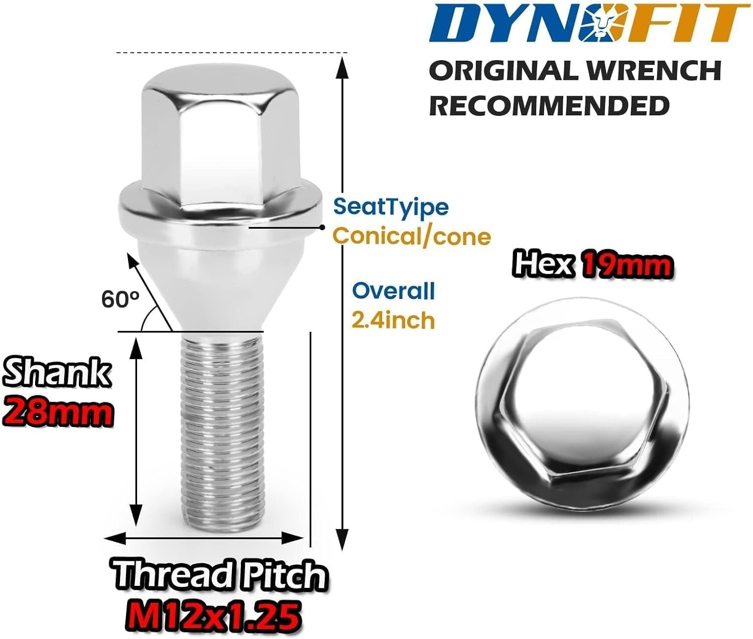 Durable 20-Pack 12x1.25 Chrome Lug Bolts - Upgrade for Jeep Renegade & Compass