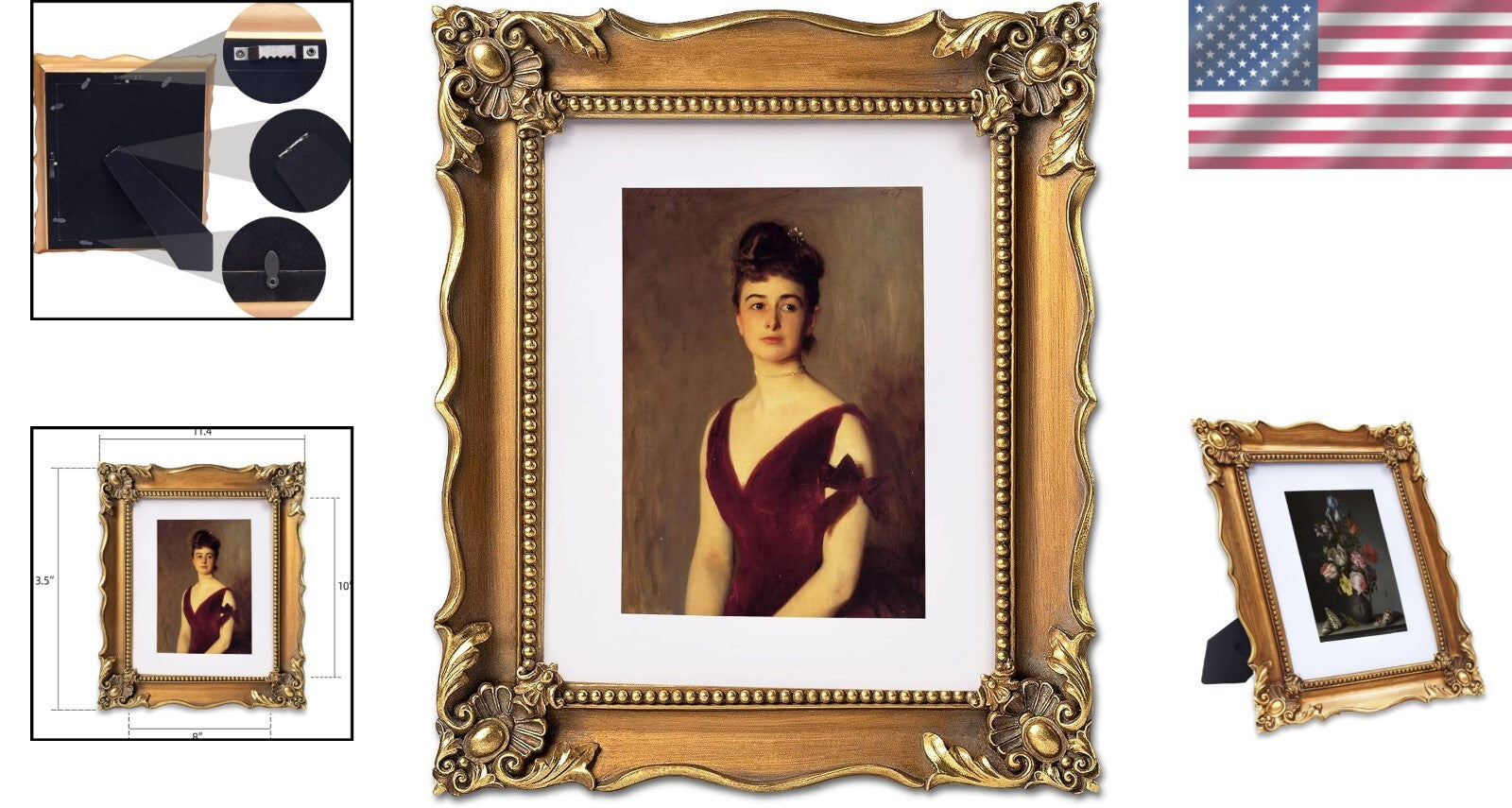 Antique Bronze Picture Frame with Interchangeable Mat for Wall & Tabletop