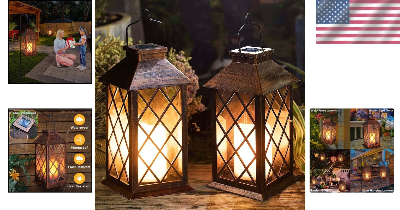 Waterproof Solar Powered 14" Lanterns – Stylish Flickering Candle for Outdoors