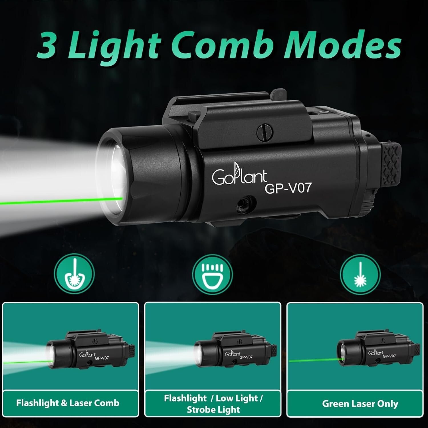 2250 Lumens Tactical Gun Light Laser Combo - Waterproof Rechargeable LED