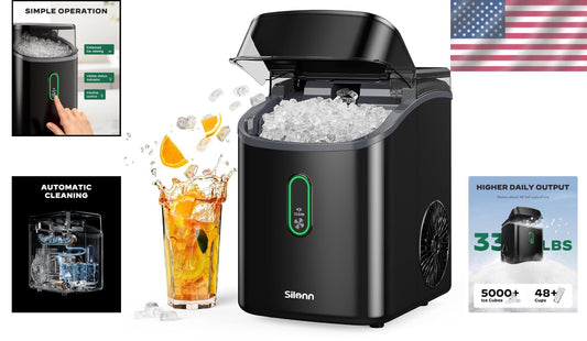 Compact Nugget Ice Maker with Self-Cleaning Feature - 33 Lbs Daily Capacity