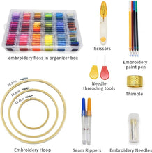 Load image into Gallery viewer, Premium Embroidery &amp; Cross Stitch Starter Kit - 99 Threads &amp; Floral Organizer