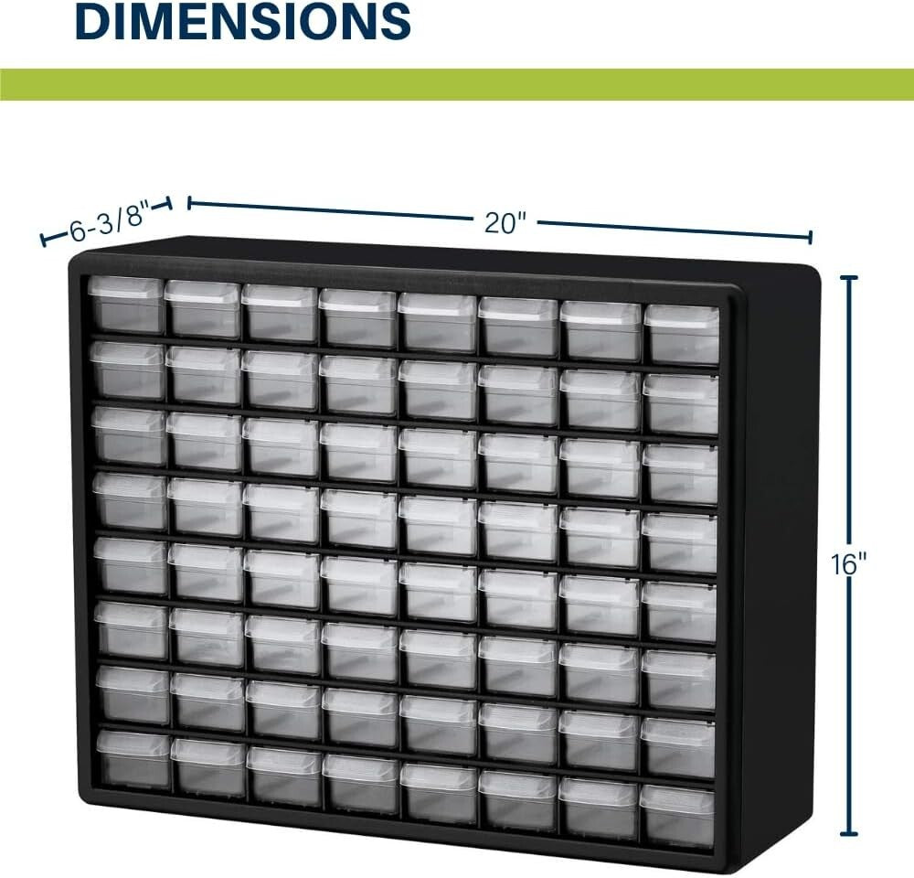 64-Drawer Heavy-Duty Plastic Storage Cabinet for Garage & Classroom Organization