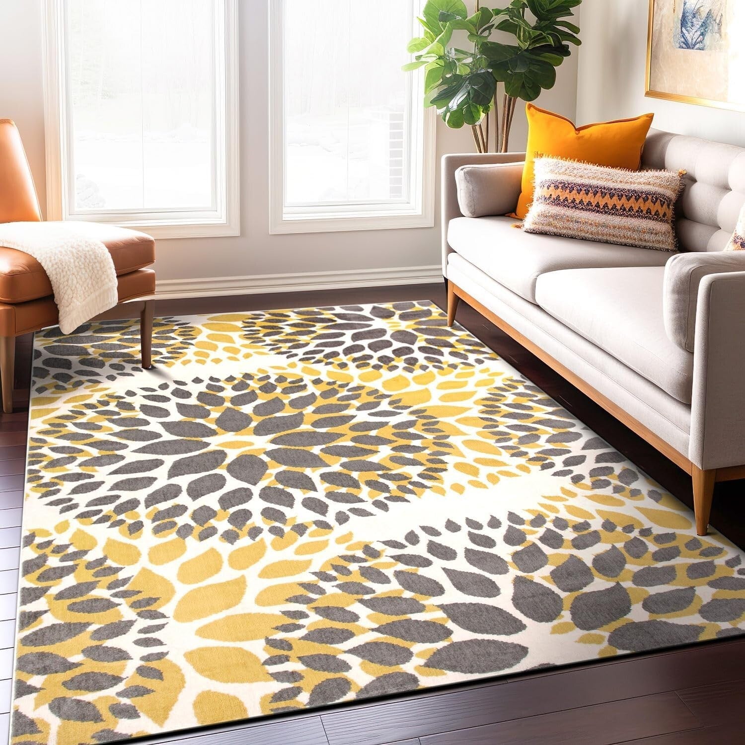 Elegant Yellow Floral Area Rug 5' x 7' - Soft, Durable, and Stylish Choice