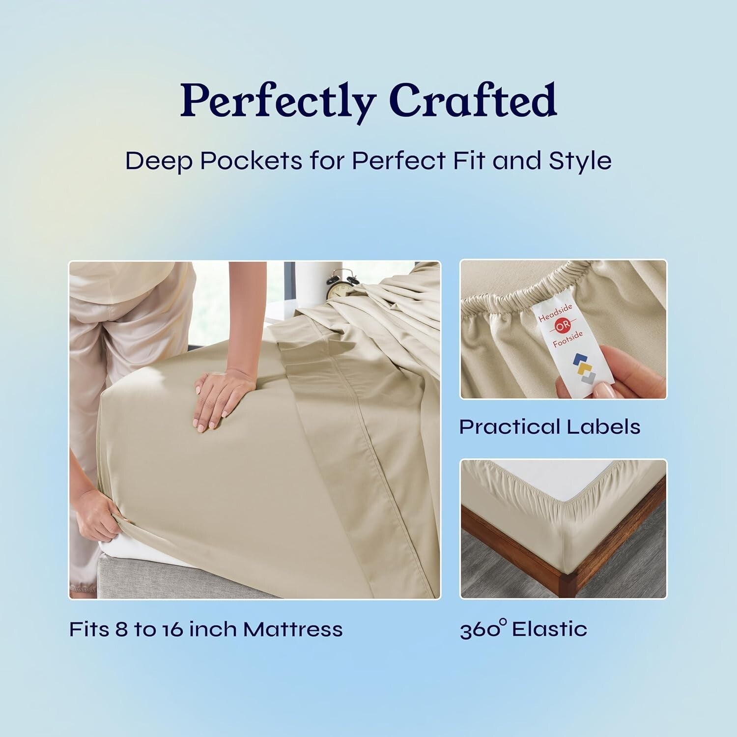 Elegant California King Bed Sheet Set – 4-Piece Cotton Sateen with Deep Pockets