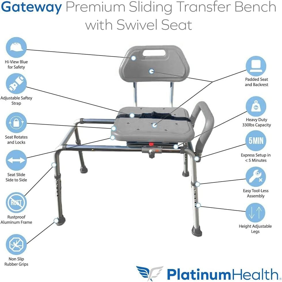Tool-less Assembly Sliding Shower Chair with Comfort Padding - Ideal for Seniors