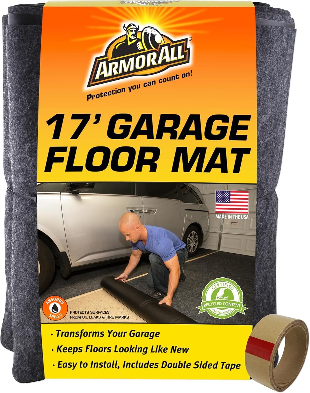 Durable Charcoal Garage Floor Mat 17' x 7'4" - Transforms & Protects Surface