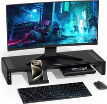 Load image into Gallery viewer, Sturdy 3-Width Adjustable Monitor Stand Riser with USB Ports &amp; Ergonomic Design