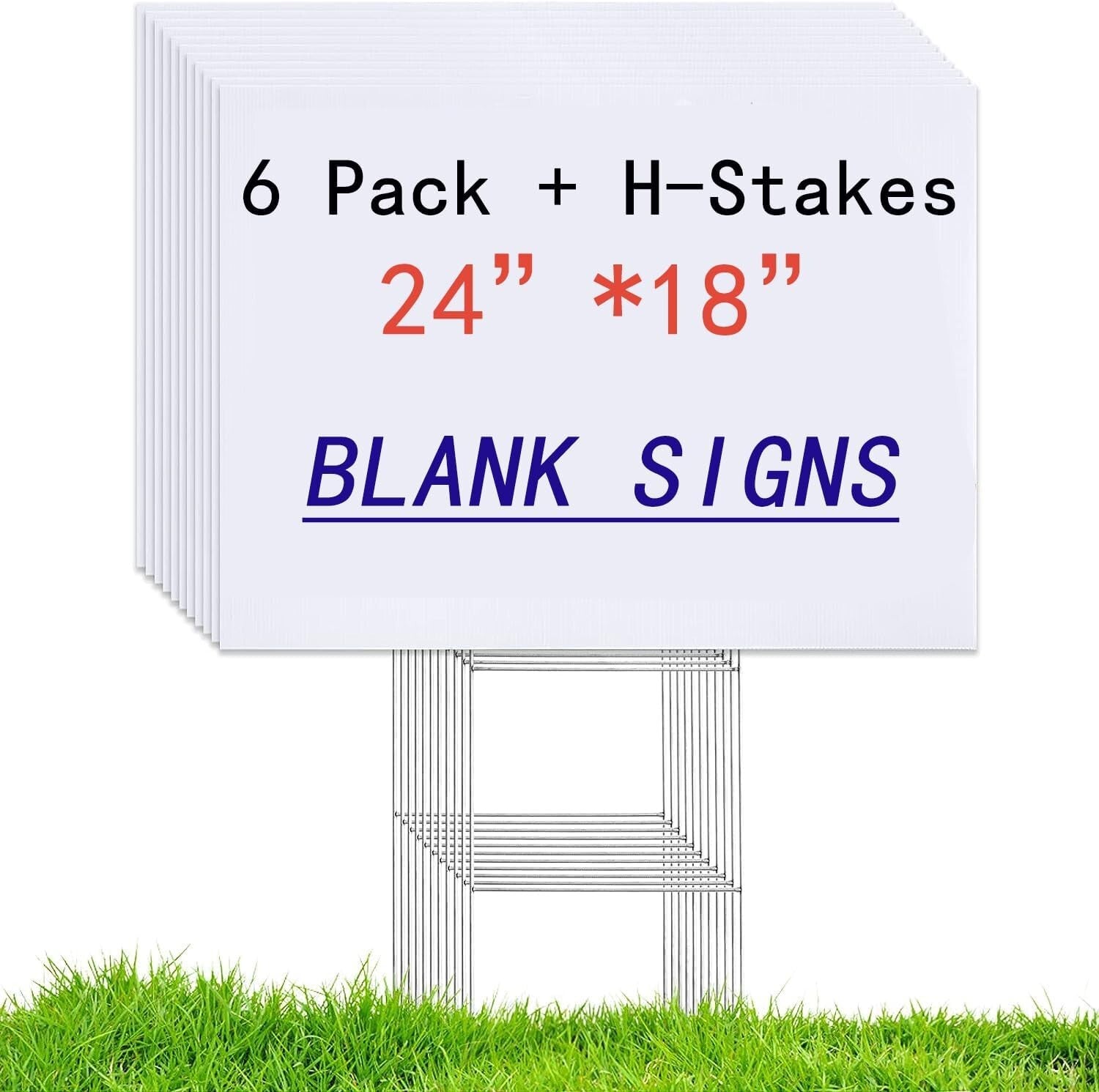 Durable 6 Blank Lawn Signs with H-Stakes 24"x18" for Garden or Business