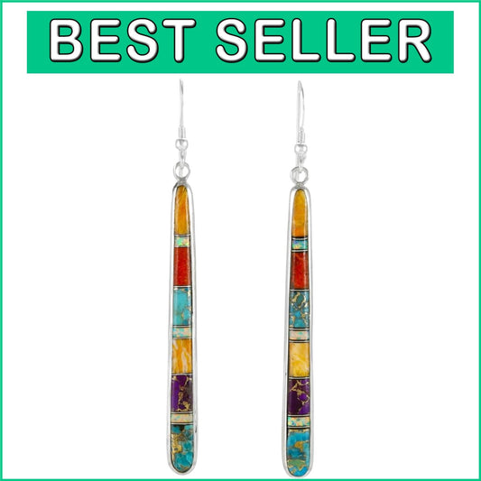 Vibrant 2.5'' Turquoise Dangle Earrings in Sterling Silver & Genuine Gemstones
