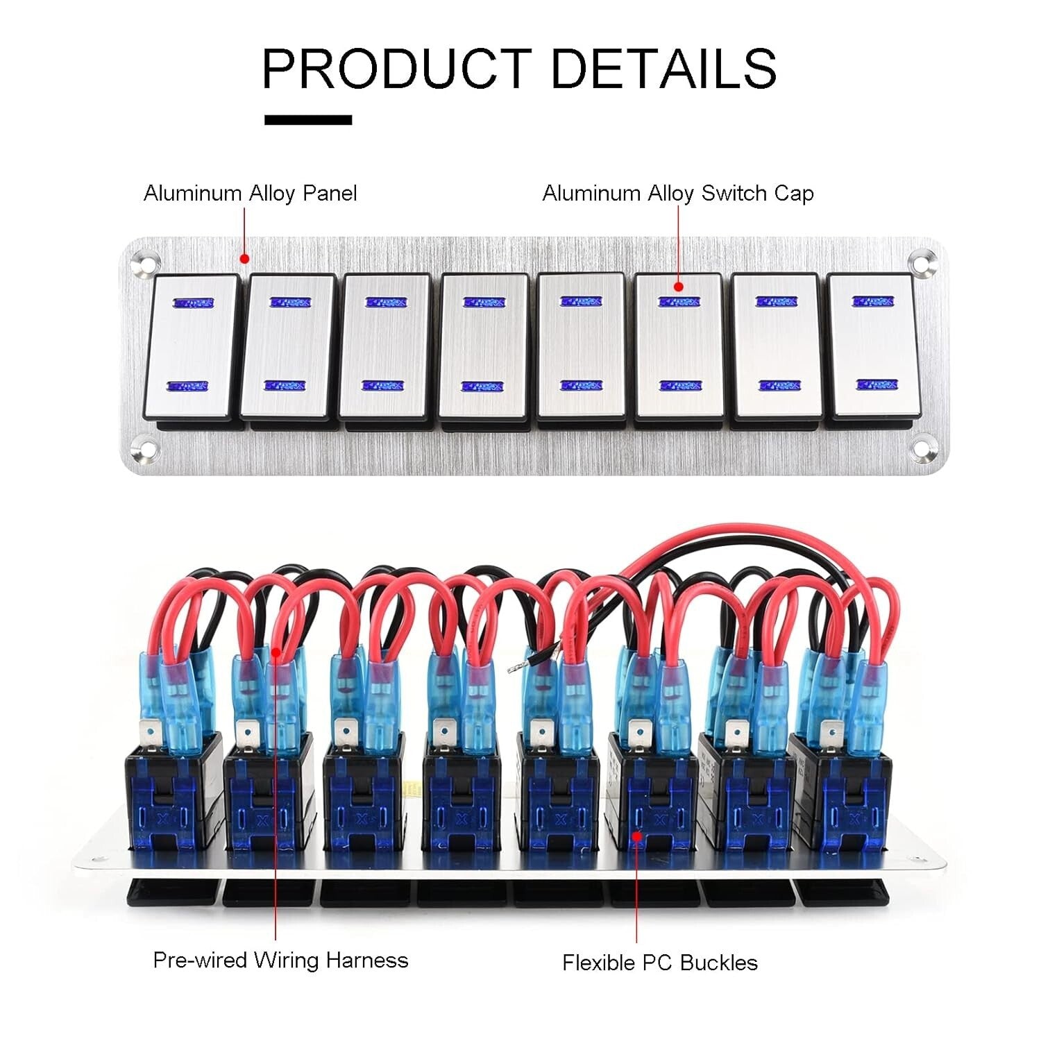 8 Gang Waterproof Aluminum Rocker Switch Panel: Ideal for Marine & Automotive