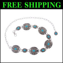Load image into Gallery viewer, Western Turquoise Stone Concho Chain Belt - Adjustable Metal Fashion Accessory