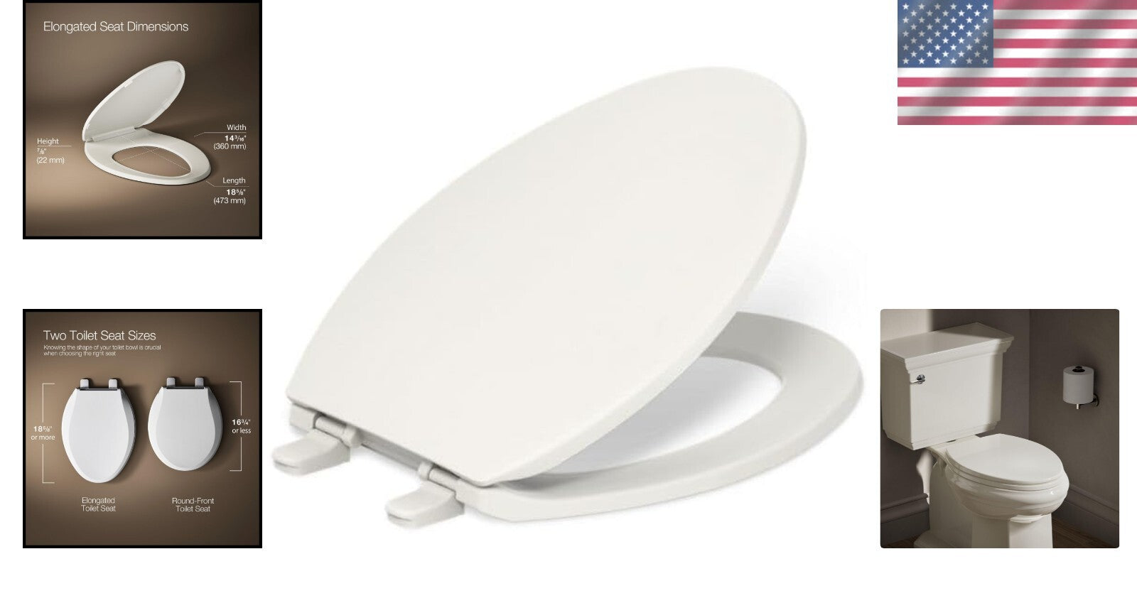 Easy Install Biscuit Quiet-Close Elongated Toilet Seat with Grip-Tight Bumpers