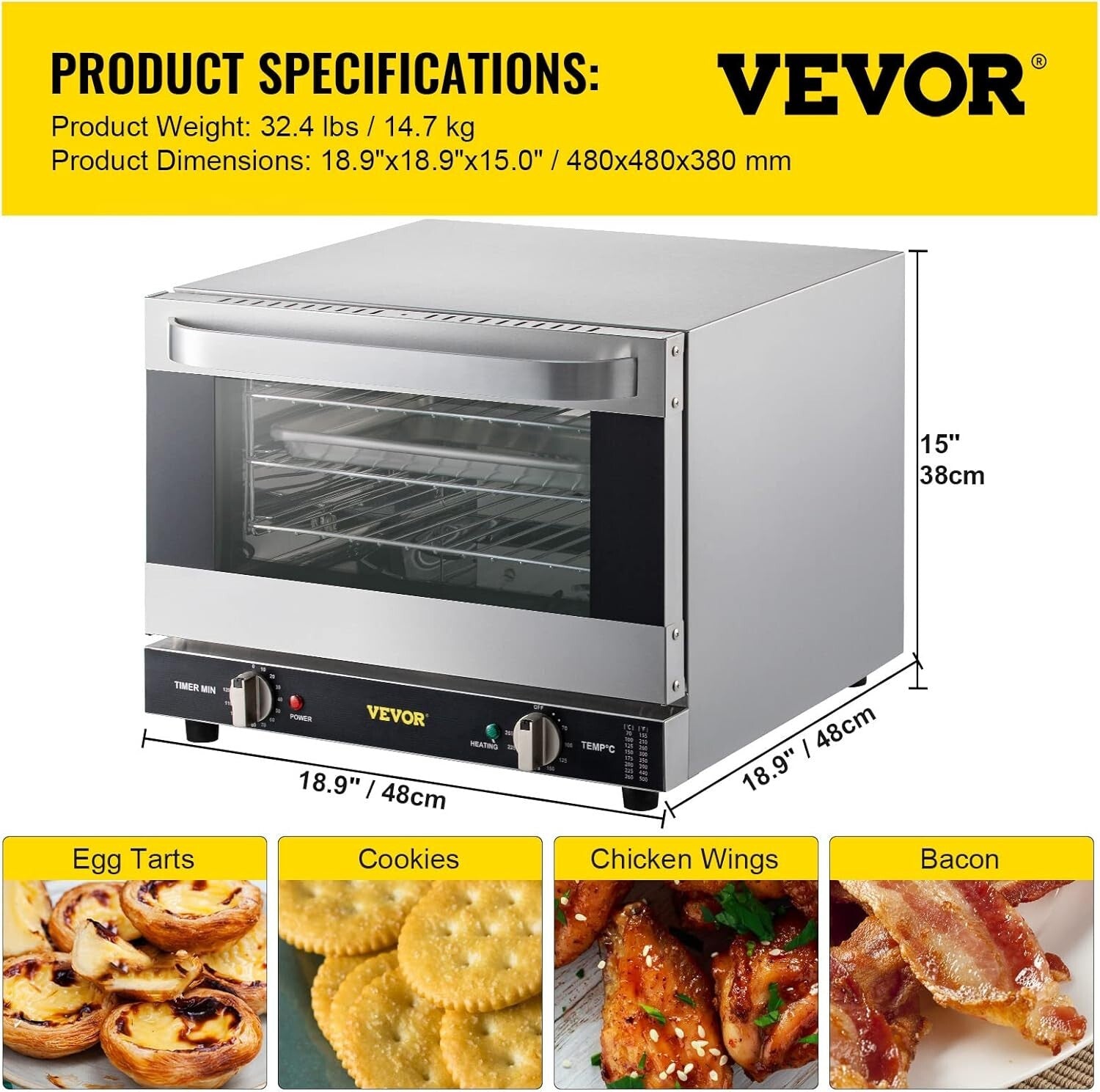 3-Tier 19Qt Baking Oven with Hot Air Circulation - Ideal for Home & Commercial