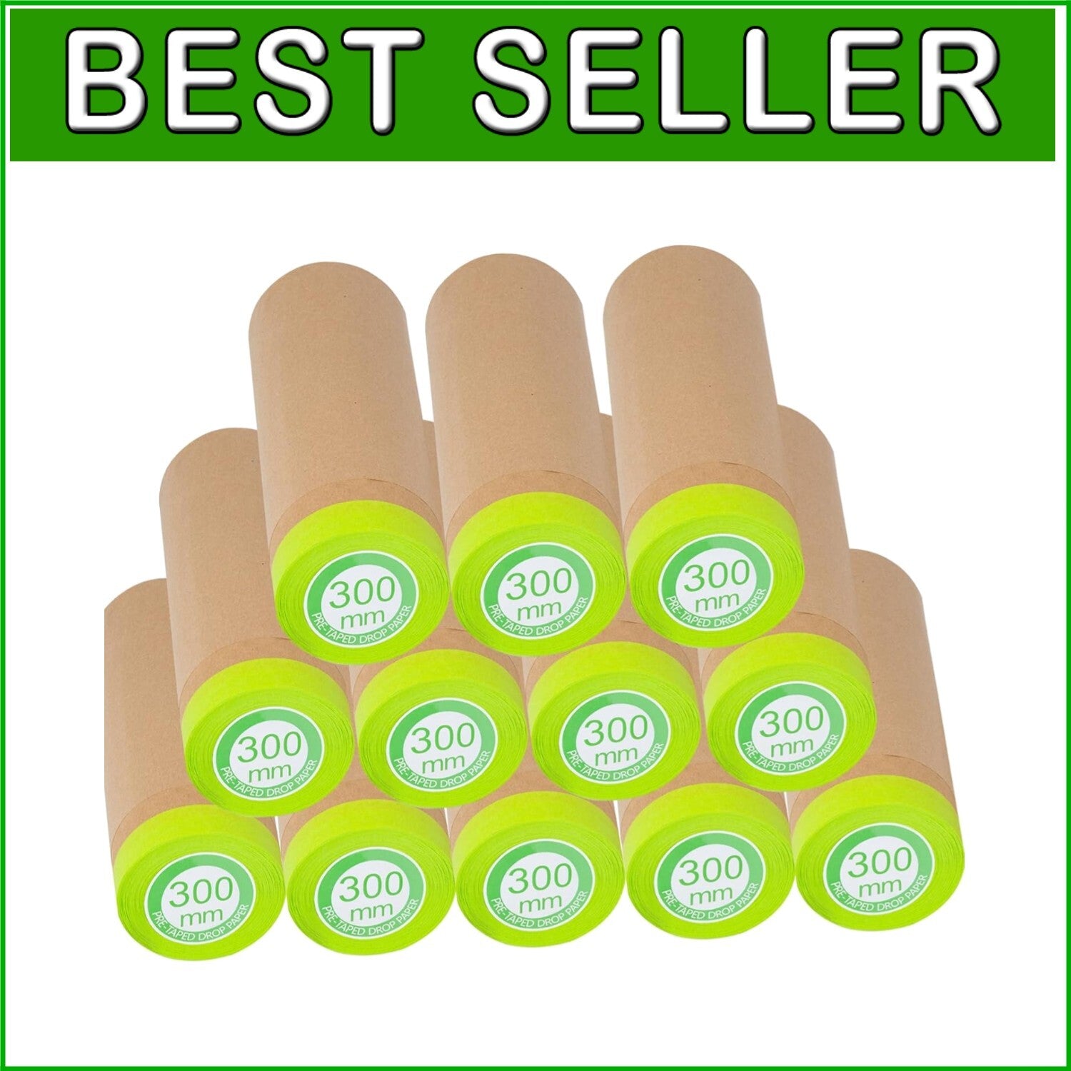 Easy Application Pre-Taped Masking Paper 12 Rolls - Tear-Resistant & Waterproof