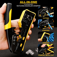 Load image into Gallery viewer, Versatile Pass Through Ethernet Crimper Kit with 50 RJ45 Connectors &amp; Stripper
