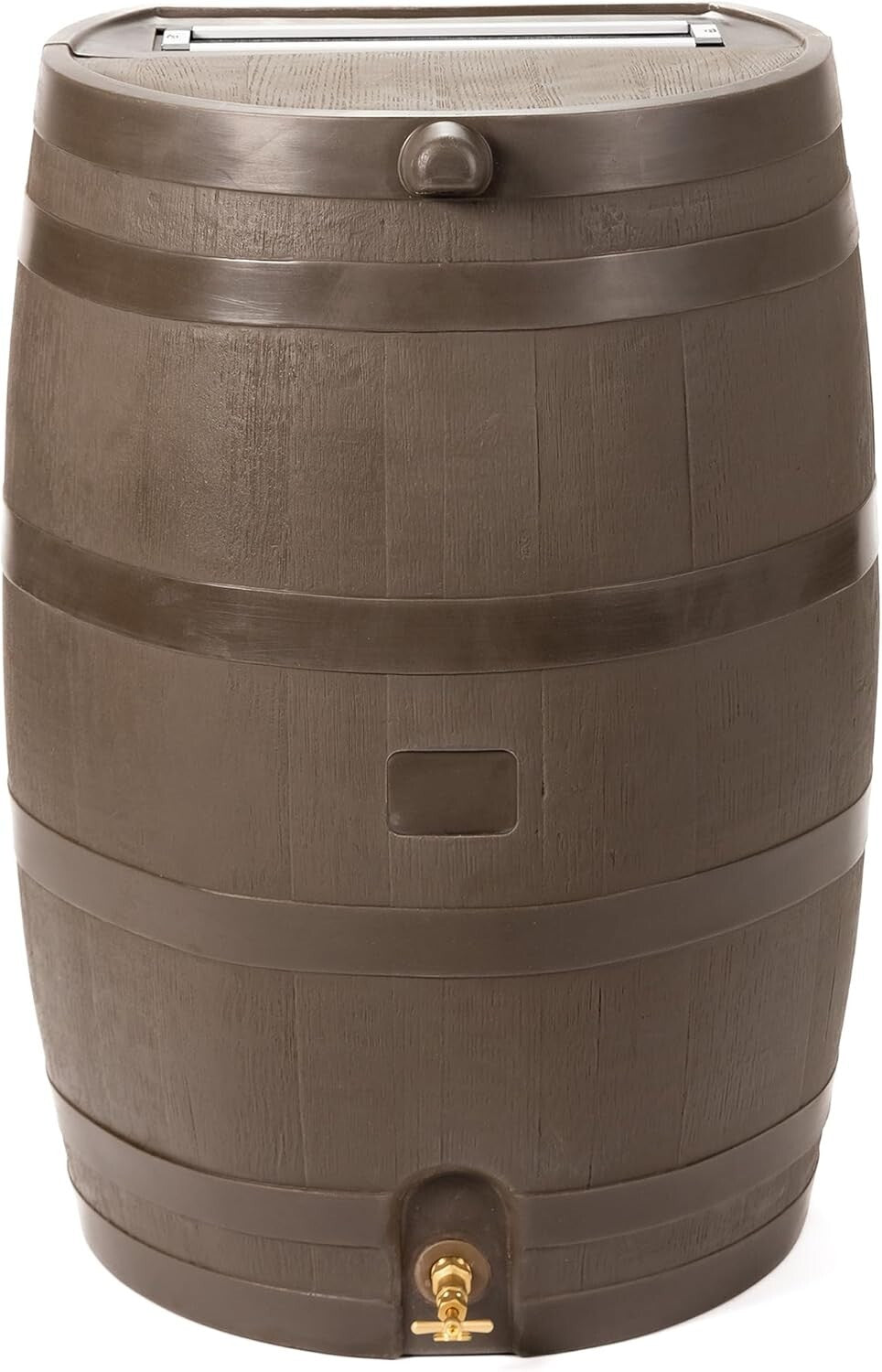 Elegant 50-Gallon Rain Barrel with Textured Finish & Efficient Overflow Valve