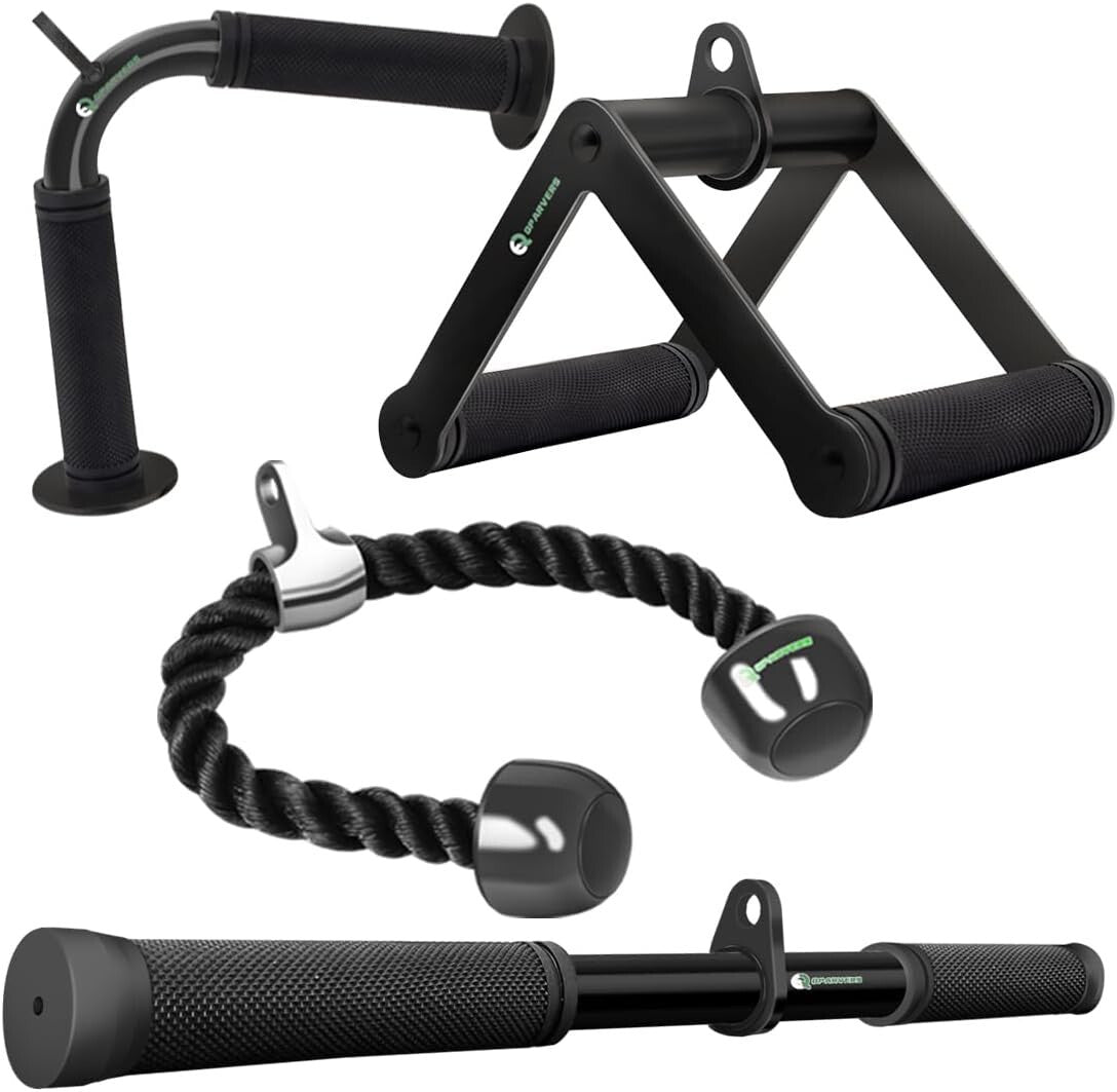Cable Machine Attachment Set: V Handle, Rotating Bar & Triceps Rope for Home Gym