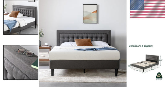 Durable California King Platform Bed Frame - Upholstered, No Box Spring Required