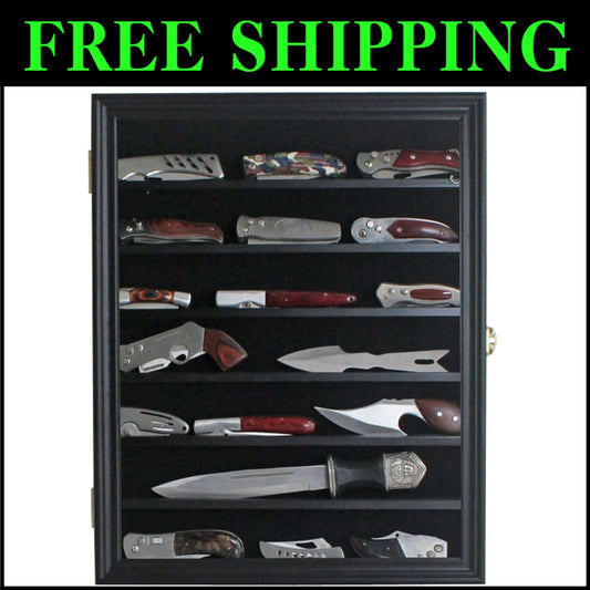 Lockable Wall-Mounted Knife Display Case with 98% UV Protection for Collectors