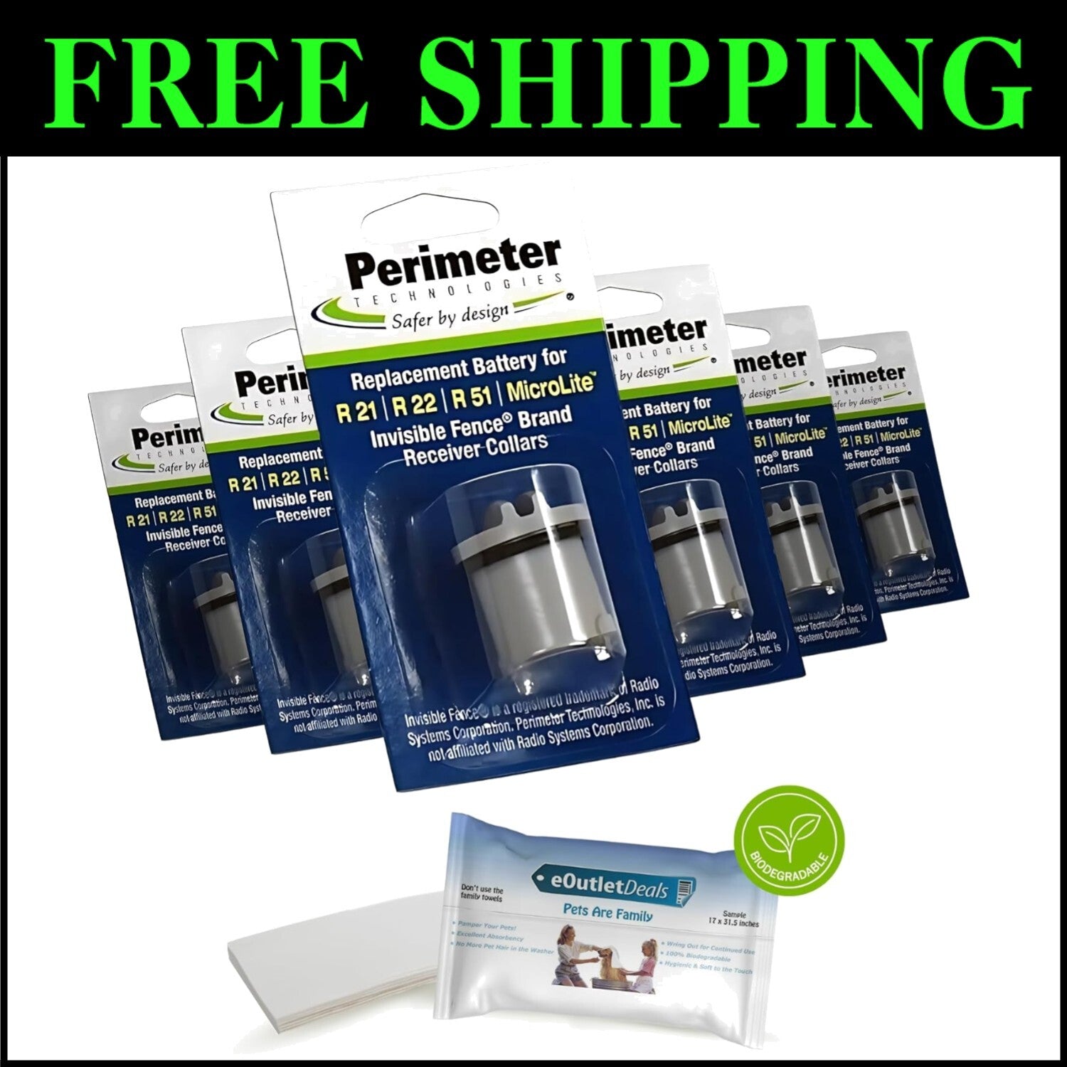 Lightweight 6-Pack Cr123a Invisible Fence Batteries & Water-Resistant Pet Towels