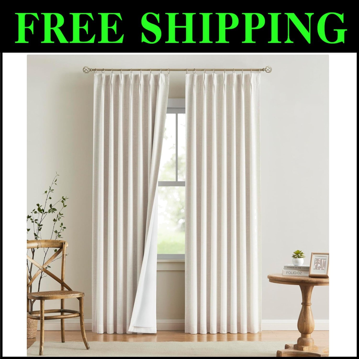 Elegant Natural Blackout Drapes with Pinch Pleat Design – 102" Long, Set of 2