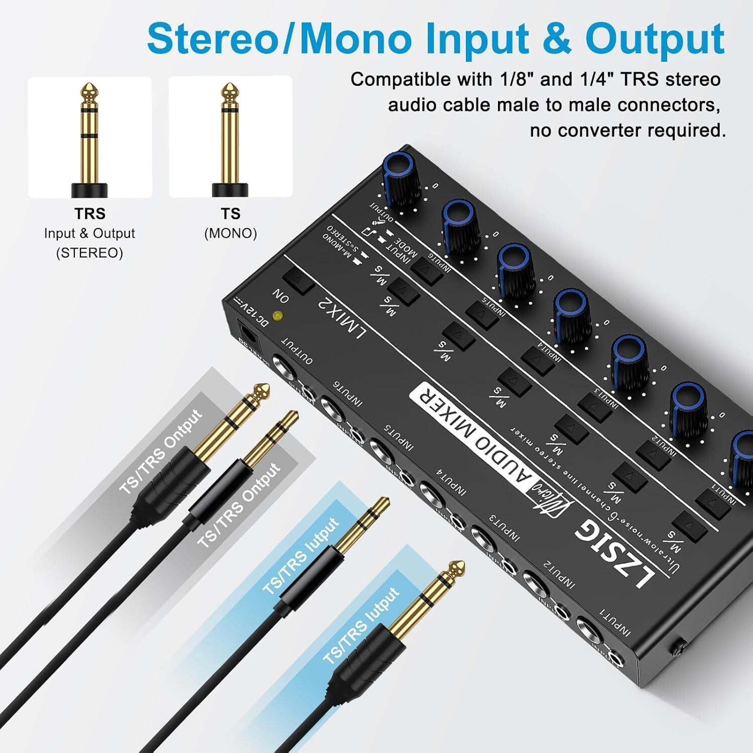 Professional 6-Channel Stereo Line Mixer with Dynamic Microphone Control