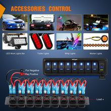 Load image into Gallery viewer, 8 Gang Rocker Switch Panel w/ PD Type C &amp; USB Charger – Waterproof Aluminum