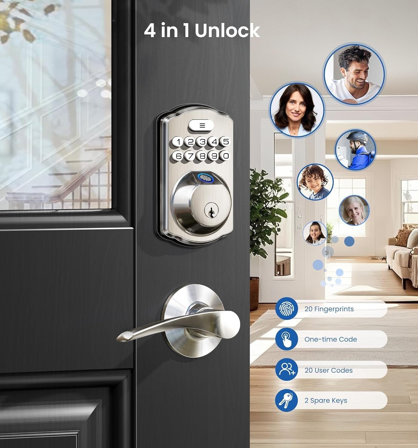 Biometric Electronic Keypad Deadbolt - 4-in-1 Fingerprint and Passcode Access
