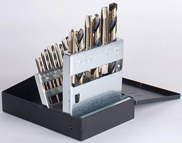 18-Piece Premium Drill and Tap Set - High-Speed Spiral Point, Gold Finish